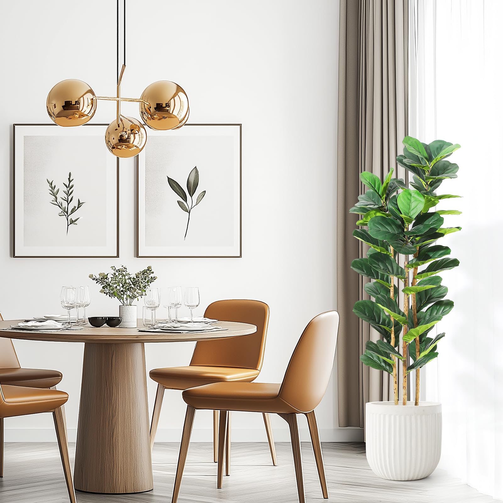 Rubber Plant Ficus - Künstlicher Geigenblatt-Feigenbaum mit weißem Pflanzgefäß, 5/6/7