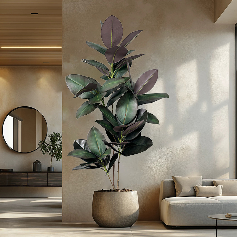 Rubber Plant Ficus - 70-150cm Künstlicher Ficus-Baum, Tropische Kunstpflanzen, Plastik-Gummizweige,